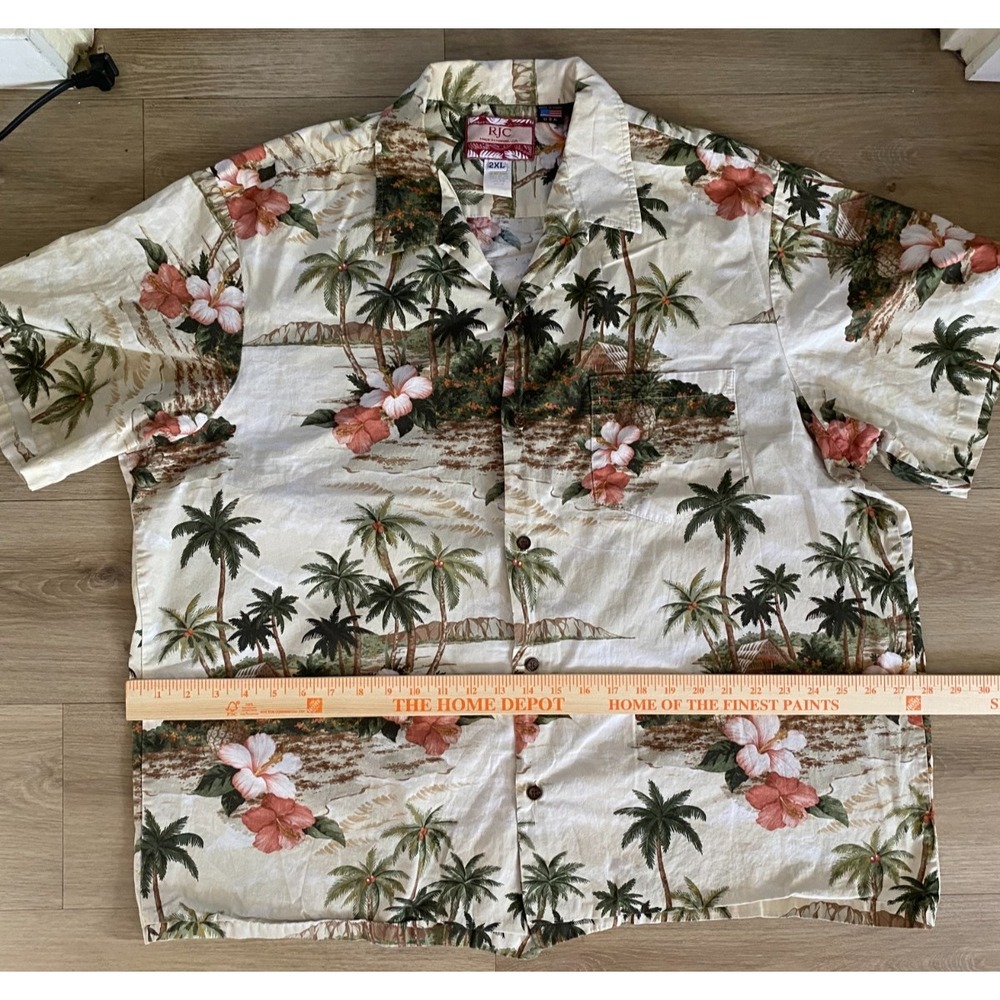 Vintage RJC Mens 2XL Hawaiian Shirt Made in Hawaii Palm Tree Hibiscus Aloha